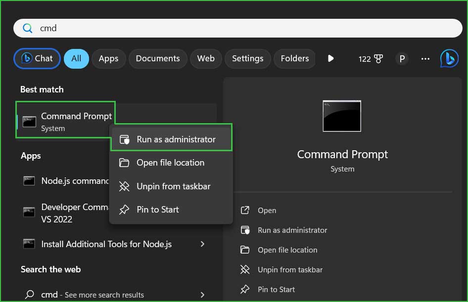Open Command Prompt as Administrator