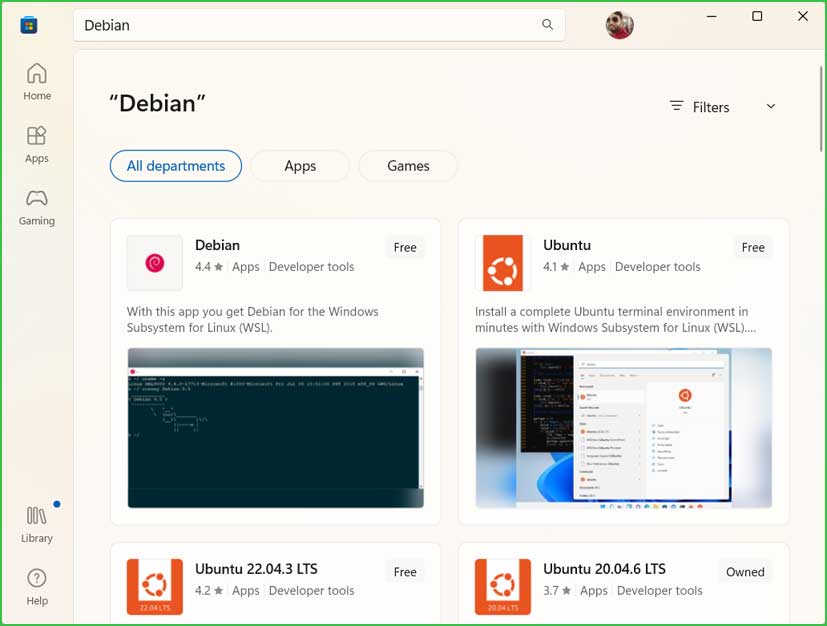 Download Linux Distros from Microsoft Store