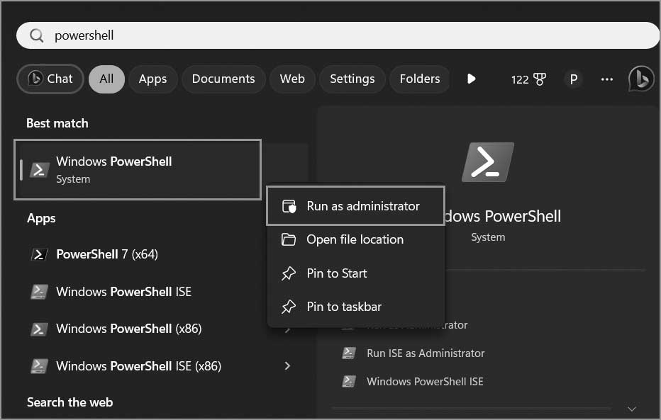 Open Powershell as administrator