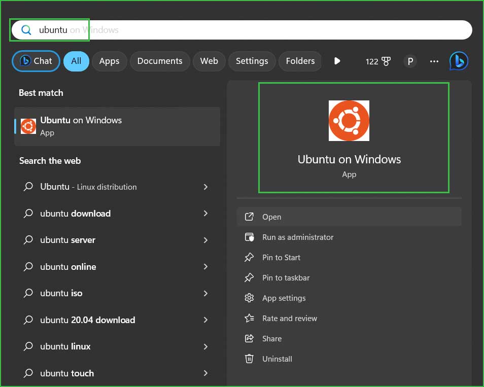 Launch Ubuntu from Start menu