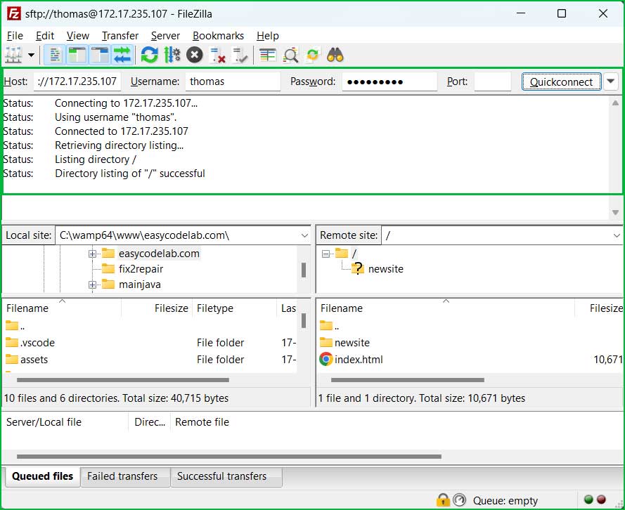 Connect to SFTP account using FileZilla